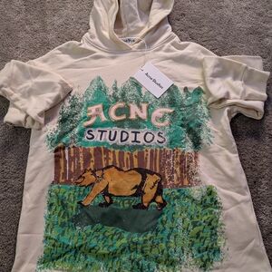 Acne Studios Cream Graphic Hoodie - Forest Print